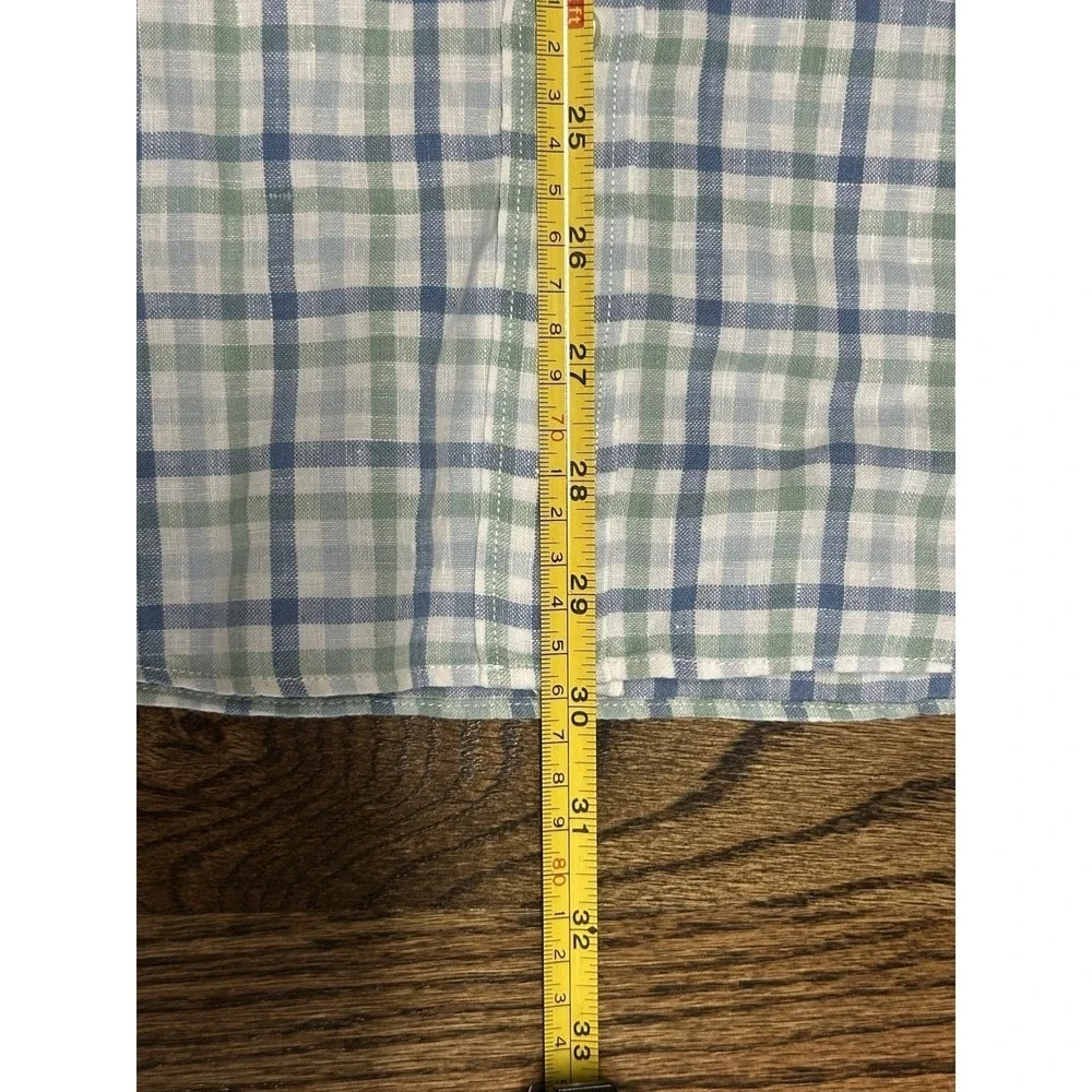 J Crew Irish Linen Green/Blue Plaid Button Down Long Sleeve Shirt Men's Sz M